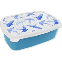 MuchoWow Broodtrommel Blauw - Lunchbox - Brooddoos - Patroon - Blauw - Vogel - 18x12x6 cm - Kinderen - Jongen