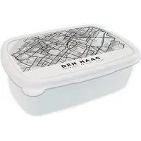 MuchoWow Broodtrommel Wit - Lunchbox - Brooddoos - Kaart - Den Haag - Zwart - Wit - 18x12x6 cm - Volwassenen