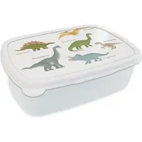 MuchoWow Broodtrommel Wit - Lunchbox - Brooddoos - Dino's - Jura - Kinderkamer - 18x12x6 cm - Volwassenen