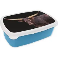 MuchoWow Broodtrommel Blauw - Lunchbox - Brooddoos - Koe - Watussi - Zwart - 18x12x6 cm - Kinderen - Jongen