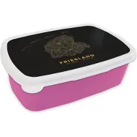 MuchoWow Broodtrommel Roze - Lunchbox - Brooddoos - Friesland - Kaart - Black and gold - 18x12x6 cm - Kinderen - Meisje