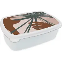 MuchoWow Broodtrommel Wit - Lunchbox - Brooddoos - Plant - Tropisch - Abstract - 18x12x6 cm - Volwassenen