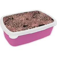 MuchoWow Broodtrommel Roze - Lunchbox - Brooddoos - Koraal - Roze - Structuur - Patronen - 18x12x6 cm - Kinderen - Meisje