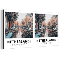 MuchoWow Wanddecoratie Metaal - Aluminium Schilderij Industrieel - Nederland - Grachten - Herfst - Amsterdam - 80x40 cm - Dibond - Foto op aluminium - Industriële muurdecoratie - Voor de woonkamer/slaapkamer