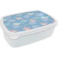 MuchoWow Broodtrommel Wit - Lunchbox - Brooddoos - Unicorn - Patronen - Sterrenhemel - 18x12x6 cm - Volwassenen