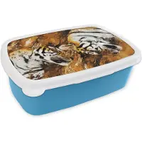 MuchoWow Broodtrommel Blauw - Lunchbox - Brooddoos - Tijger - Boom - Natuur - 18x12x6 cm - Kinderen - Jongen