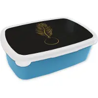 MuchoWow Broodtrommel Blauw - Lunchbox - Brooddoos - Pot - Plant - Gold - Line art - 18x12x6 cm - Kinderen - Jongen