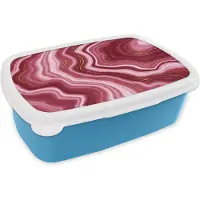 MuchoWow Broodtrommel Blauw - Lunchbox - Brooddoos - Marmer - Roze - Goud - 18x12x6 cm - Kinderen - Jongen