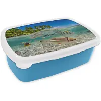 MuchoWow Broodtrommel Blauw - Lunchbox - Brooddoos - Strand - Vissen - Tropisch - 18x12x6 cm - Kinderen - Jongen