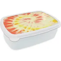 MuchoWow Broodtrommel Wit - Lunchbox Zomer - Tie dye - Rood - Brooddoos 18x12x6 cm - Brood lunch box - Broodtrommels voor kinderen en volwassenen