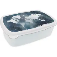 MuchoWow Broodtrommel Wit - Lunchbox - Brooddoos - Wereldkaart - Sterrenhemel - Waterverf - 18x12x6 cm - Volwassenen