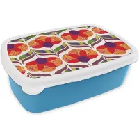 MuchoWow Broodtrommel Blauw - Lunchbox Retro - Flower Power - Vintage - Kleuren - Brooddoos 18x12x6 cm - Brood lunch box - Broodtrommels voor kinderen en volwassenen