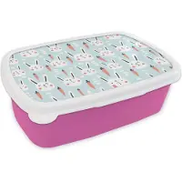MuchoWow Broodtrommel Roze - Lunchbox - Brooddoos - Konijn - Dieren - Kind - 18x12x6 cm - Kinderen - Meisje