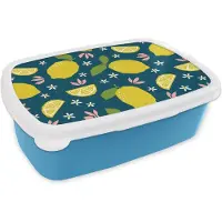 MuchoWow Broodtrommel Blauw - Lunchbox - Brooddoos - Citroen - Patronen - Zomer - 18x12x6 cm - Kinderen - Jongen