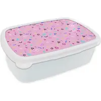 MuchoWow Broodtrommel Wit - Lunchbox - Brooddoos - Design - Patronen - Roze - Jaren 80 - 18x12x6 cm - Volwassenen