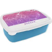 MuchoWow Broodtrommel Blauw - Lunchbox - Brooddoos - Stadskaart - Bergen - Roze - Paars - 18x12x6 cm - Kinderen - Jongen