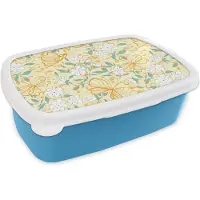 MuchoWow Broodtrommel Blauw - Lunchbox - Brooddoos - Bloemen - Zomer - Patronen - 18x12x6 cm - Kinderen - Jongen