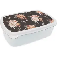 MuchoWow Broodtrommel Wit - Lunchbox - Brooddoos - Bloemen - Bladeren - Natuur - 18x12x6 cm - Volwassenen
