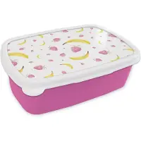 MuchoWow Broodtrommel Roze - Lunchbox - Brooddoos - Banaan - Aardbei - Design - 18x12x6 cm - Kinderen - Meisje