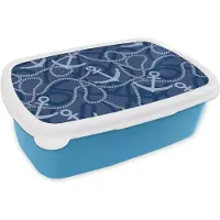 MuchoWow Broodtrommel Blauw - Lunchbox - Brooddoos - Patronen - Anker - Touw - 18x12x6 cm - Kinderen - Jongen