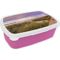 MuchoWow Broodtrommel Roze - Lunchbox - Brooddoos - Strand - Kleuren - Amerika - 18x12x6 cm - Kinderen - Meisje