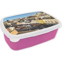 MuchoWow Broodtrommel Roze - Lunchbox - Brooddoos - Het uitzicht over Cagliari vanaf de Olifantentoren - 18x12x6 cm - Kinderen - Meisje
