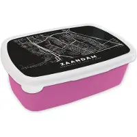 MuchoWow Broodtrommel Roze - Lunchbox - Brooddoos - Kaart - Zaandam - Nederland - 18x12x6 cm - Kinderen - Meisje