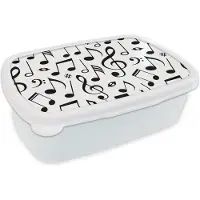 MuchoWow Broodtrommel Wit - Lunchbox - Brooddoos - Muziek - Patronen - Zwart Wit - 18x12x6 cm - Volwassenen