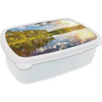 MuchoWow Broodtrommel Wit - Lunchbox - Brooddoos - Zon - Water - Bomen - 18x12x6 cm - Volwassenen