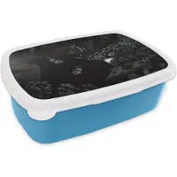 MuchoWow Broodtrommel Blauw - Lunchbox - Brooddoos - Vogel en vlinders in de jungle - zwart wit - 18x12x6 cm - Kinderen - Jongen