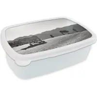 MuchoWow Broodtrommel Wit - Lunchbox - Brooddoos - Schotse hooglander - Licht - Berg - Natuur - 18x12x6 cm - Volwassenen