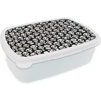 MuchoWow Broodtrommel Wit - Lunchbox - Brooddoos - Patronen - Skull - Zwart Wit - 18x12x6 cm - Volwassenen