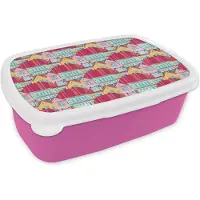 MuchoWow Broodtrommel Roze - Lunchbox - Brooddoos - Huizen - Zentangle - Patronen - 18x12x6 cm - Kinderen - Meisje