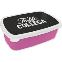 MuchoWow Broodtrommel Roze - Lunchbox - Brooddoos - Quotes - Spreuken - 'Toffe collega' - Baan - 18x12x6 cm - Kinderen - Meisje