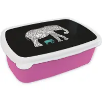 MuchoWow Broodtrommel Roze - Lunchbox - Brooddoos - Olifant - Bloemen - Planten - 18x12x6 cm - Kinderen - Meisje