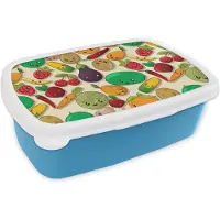 MuchoWow Broodtrommel Blauw - Lunchbox - Brooddoos - Kawaii - Patronen - Groente - Fruit - 18x12x6 cm - Kinderen - Jongen