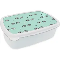 MuchoWow Broodtrommel Wit - Lunchbox - Brooddoos - Meisjes - Ogen - Hartjes - Patronen - Girl - Kids - Kinderen - 18x12x6 cm - Volwassenen