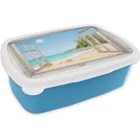 MuchoWow Broodtrommel Blauw - Lunchbox - Brooddoos - Doorkijk - Strand - Zand - 18x12x6 cm - Kinderen - Jongen