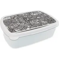 MuchoWow Broodtrommel Wit - Lunchbox - Brooddoos - Kaart - Sao Paolo - Brazilië - Minimalisme - 18x12x6 cm - Volwassenen