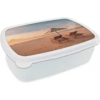 MuchoWow Broodtrommel Wit - Lunchbox - Brooddoos - Strand - Ligbed - Parasol - 18x12x6 cm - Volwassenen