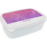MuchoWow Broodtrommel Wit - Lunchbox - Brooddoos - Stadskaart - Aalst - Paars - België - 18x12x6 cm - Volwassenen