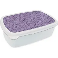 MuchoWow Broodtrommel Wit - Lunchbox - Brooddoos - 3D - Patronen - Blokken - 18x12x6 cm - Volwassenen