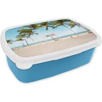 MuchoWow Broodtrommel Blauw - Lunchbox - Brooddoos - Palmboom - Strand - Zomer - 18x12x6 cm - Kinderen - Jongen