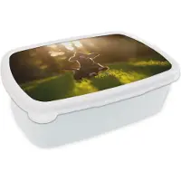 MuchoWow Broodtrommel Wit - Lunchbox - Brooddoos - Puppy rent in het gras - 18x12x6 cm - Volwassenen