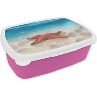 MuchoWow Broodtrommel Roze - Lunchbox - Brooddoos - Zee - Waterverf - Zeester - 18x12x6 cm - Kinderen - Meisje
