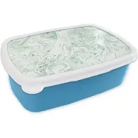 MuchoWow Broodtrommel Blauw - Lunchbox - Brooddoos - Marmer - Groen - Lijn - 18x12x6 cm - Kinderen - Jongen