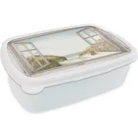 MuchoWow Broodtrommel Wit - Lunchbox - Brooddoos - Doorkijk - Strand - Fiets - 18x12x6 cm - Volwassenen