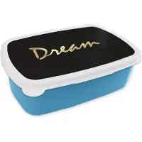 MuchoWow Broodtrommel Blauw - Lunchbox - Brooddoos - Quote - Dream - Zwart - Goud - 18x12x6 cm - Kinderen - Jongen
