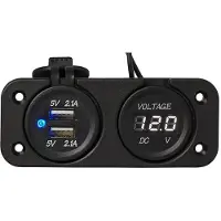 Pricenet Inbouwset: Voltmeter 6-30 V + dubbele USB-aansluiting, type A, 2 x 2100 mA