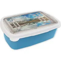 MuchoWow Broodtrommel Blauw - Lunchbox - Brooddoos - Doorkijk - Berg - Water - 18x12x6 cm - Kinderen - Jongen